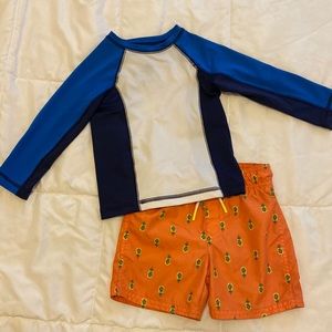 Toddler rash guard and swim trunks set